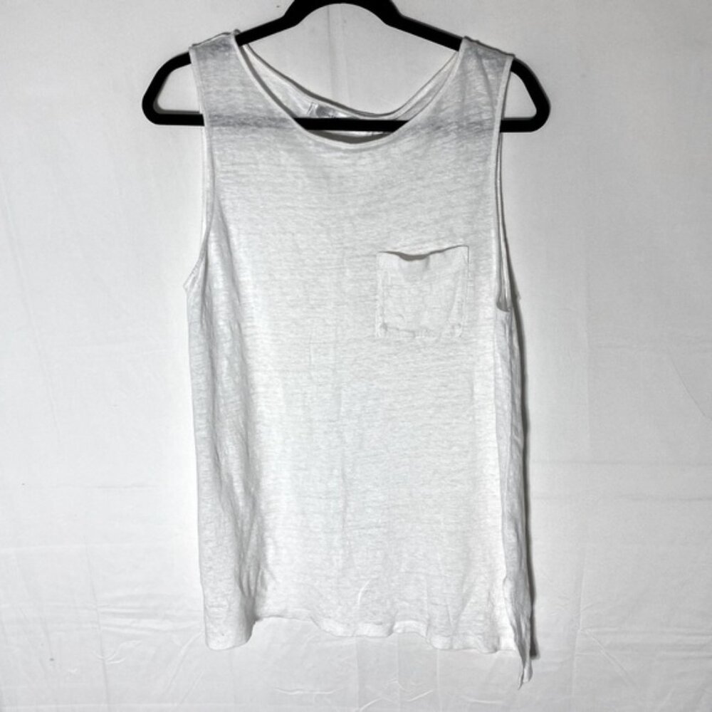 5/$25 Contemporaine White Semi Sheer Sleeveless Blouse With Chest Pocket L